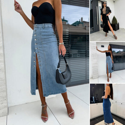 💕Limited Time 50% Off💕Stylish Button Closure Split Denim Bodycon Skirt