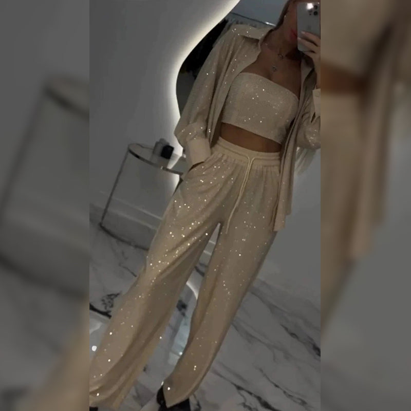 🌟2025 HOT SALE—50%OFF👠Must-Have for Shiny Partiest✨ Dazzling Blazer & Wide-Leg Pants, Stylish and Grand, Perfect for Parties!（The more you buy, the higher the discount）