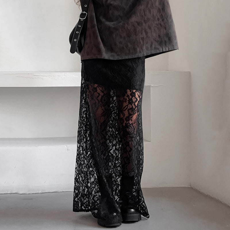 👗💃 Elegant Sheer Lace Maxi Skirt🌹 Graceful Flow, Lace Elegance, Showcasing Feminine Charm!