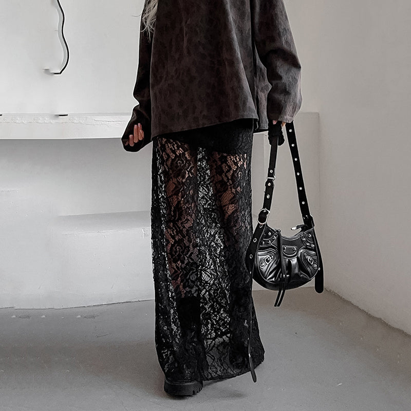 👗💃 Elegant Sheer Lace Maxi Skirt🌹 Graceful Flow, Lace Elegance, Showcasing Feminine Charm!