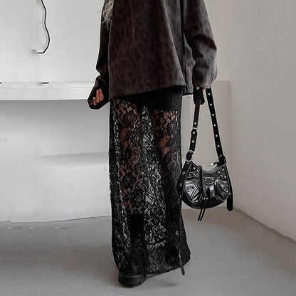 👗💃 Elegant Sheer Lace Maxi Skirt🌹 Graceful Flow, Lace Elegance, Showcasing Feminine Charm!