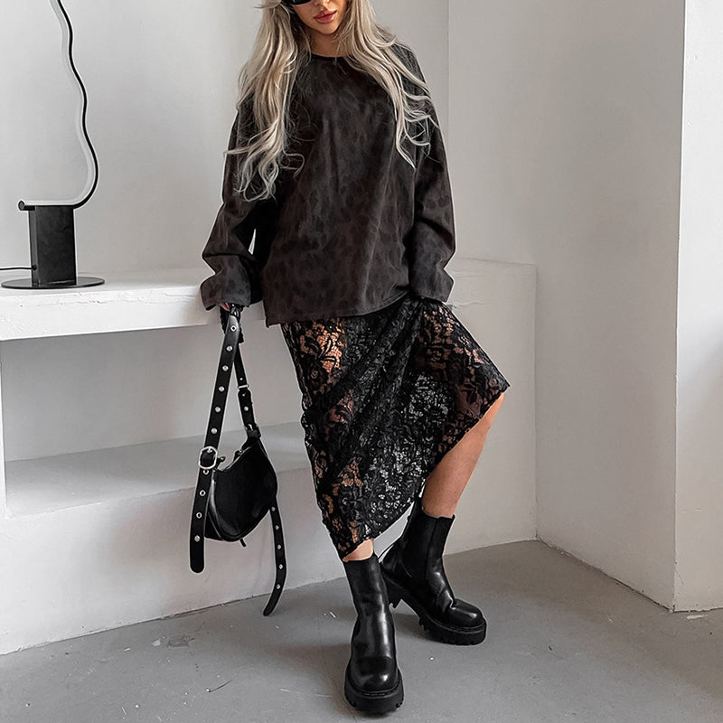 👗💃 Elegant Sheer Lace Maxi Skirt🌹 Graceful Flow, Lace Elegance, Showcasing Feminine Charm!