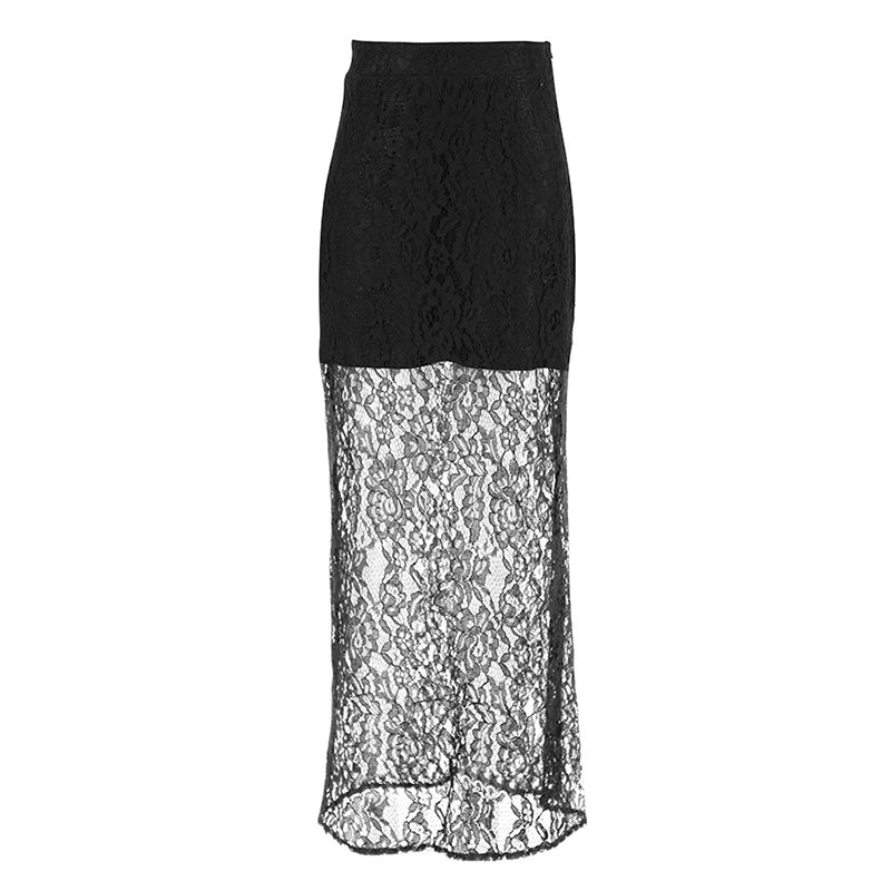 👗💃 Elegant Sheer Lace Maxi Skirt🌹 Graceful Flow, Lace Elegance, Showcasing Feminine Charm!