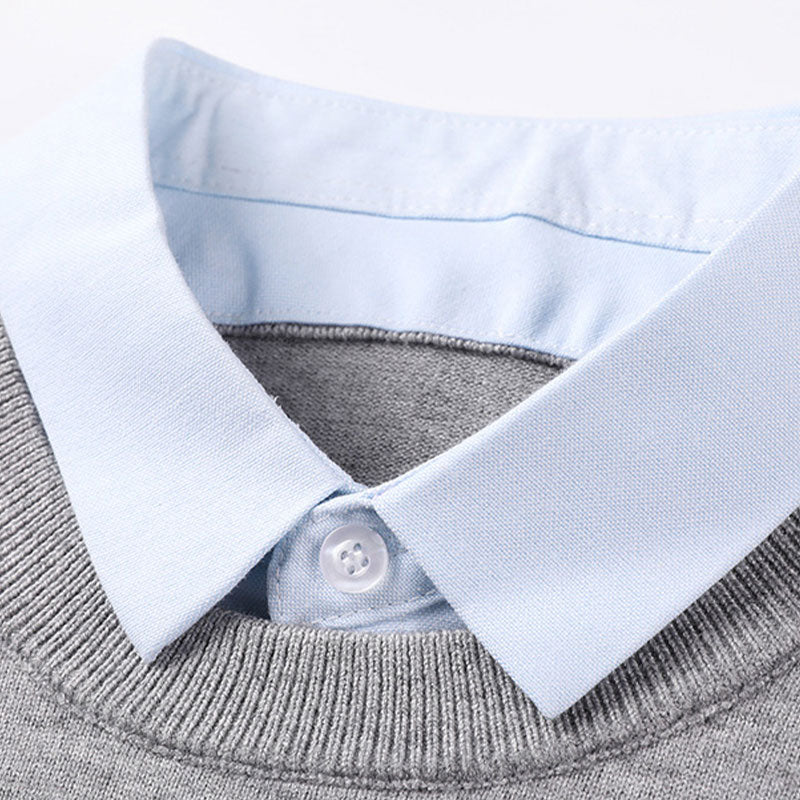 🔥🔥🔥Men's Fashion Faux Two-Piece Lapel Knit Shirt
