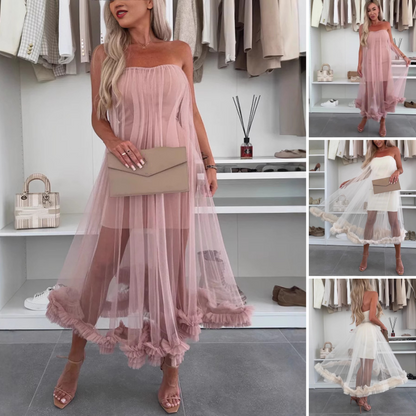 💖LAST DAY SALE 50% OFF👗Women's Mesh Patchwork Strapless Dress