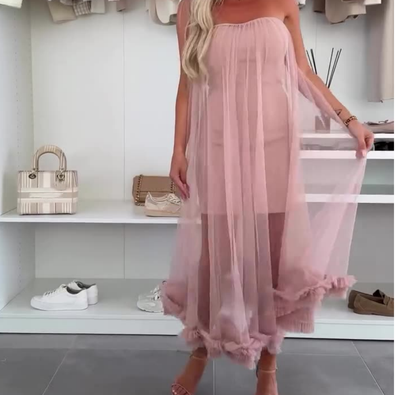 💖LAST DAY SALE 50% OFF👗Women's Mesh Patchwork Strapless Dress
