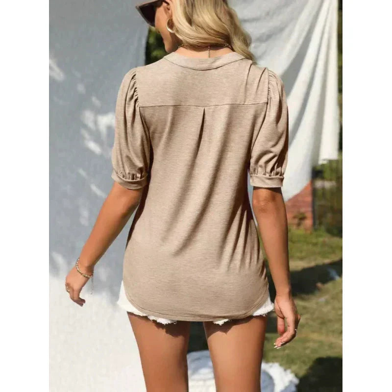 🔥Last Day Special Sale 50% OFF👚Women's V-Neck Casual Puff Short Sleeve Top Elegant T-Shirt