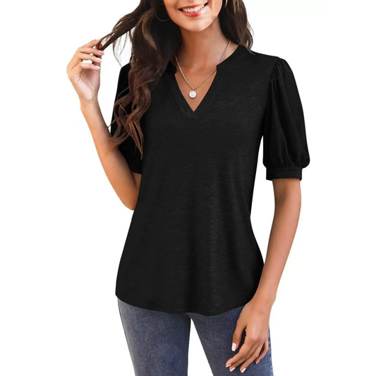 🔥Last Day Special Sale 50% OFF👚Women's V-Neck Casual Puff Short Sleeve Top Elegant T-Shirt