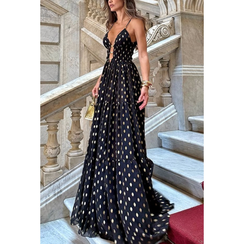 🫅The Queen's Dress👑Spaghetti Strap Polka Dot Maxi Dress