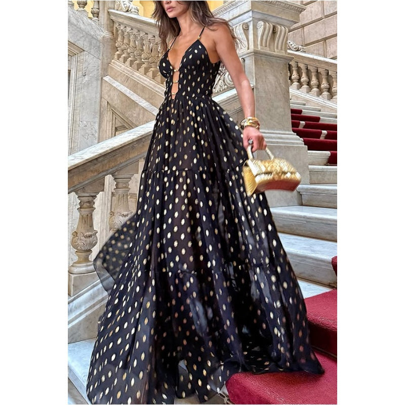 🫅The Queen's Dress👑Spaghetti Strap Polka Dot Maxi Dress