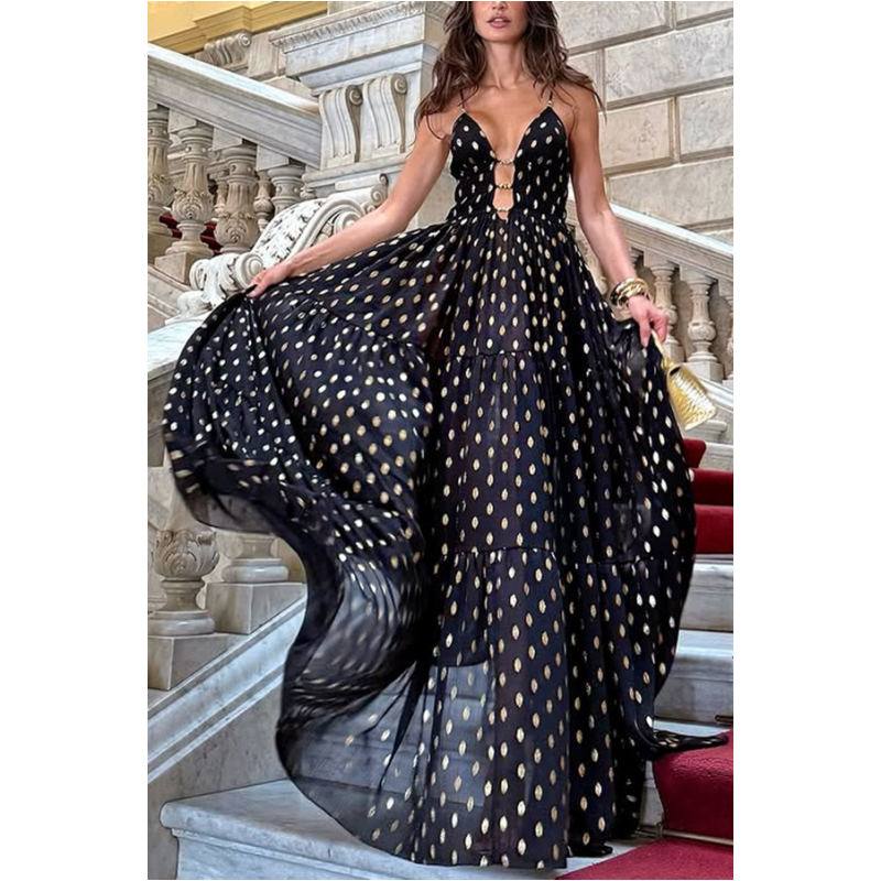 🫅The Queen's Dress👑Spaghetti Strap Polka Dot Maxi Dress