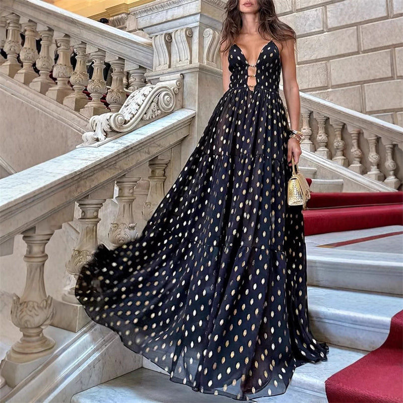 🫅The Queen's Dress👑Spaghetti Strap Polka Dot Maxi Dress