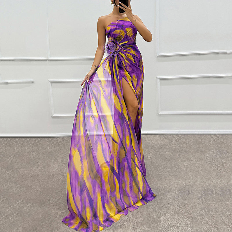 🌸Spring Specials💐 Women's Vibrant One-Shoulder High-Slit Maxi Dress💃 make every appearance dazzling!