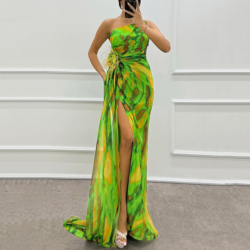 🌸Spring Specials💐 Women's Vibrant One-Shoulder High-Slit Maxi Dress💃 make every appearance dazzling!