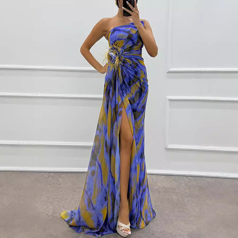 🌸Spring Specials💐 Women's Vibrant One-Shoulder High-Slit Maxi Dress💃 make every appearance dazzling!