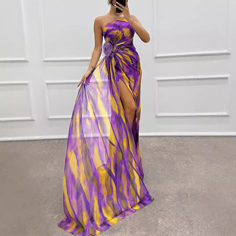 🌸Spring Specials💐 Women's Vibrant One-Shoulder High-Slit Maxi Dress💃 make every appearance dazzling!