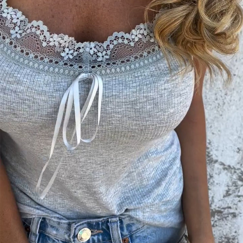 💋👗"Ruffled Kisses" exudes elegant charm throughout the day--Sexy Square Neck Lace Spaghetti Strap Vest