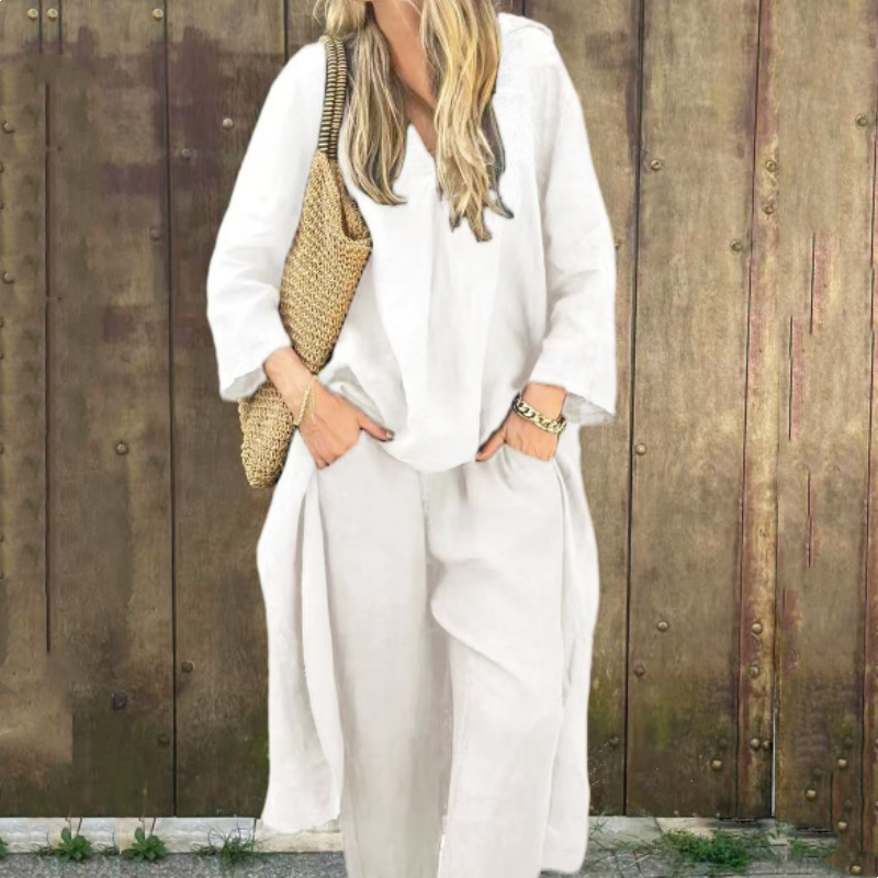 🌞👚Women's Summer Loose Pocket V-Neck 2-Piece Set🌸 Light and Comfortable, Stylish and Casual, A Summer Must-Have!