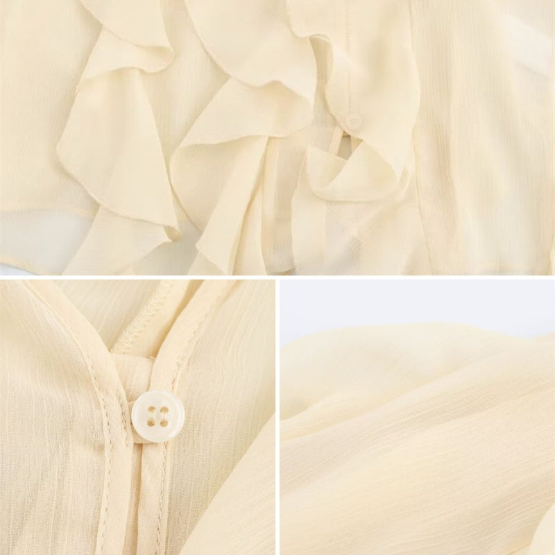 📣🥰2025 Spring Sale: Big Discounts👚V-Neck Button Closure Ruffle Trimmed Blouse