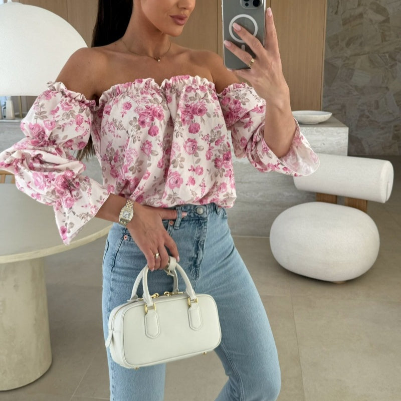 🌞The Summer Hot Sale 🌸 Floral Print Smocked Off-the-Shoulder Top🌸