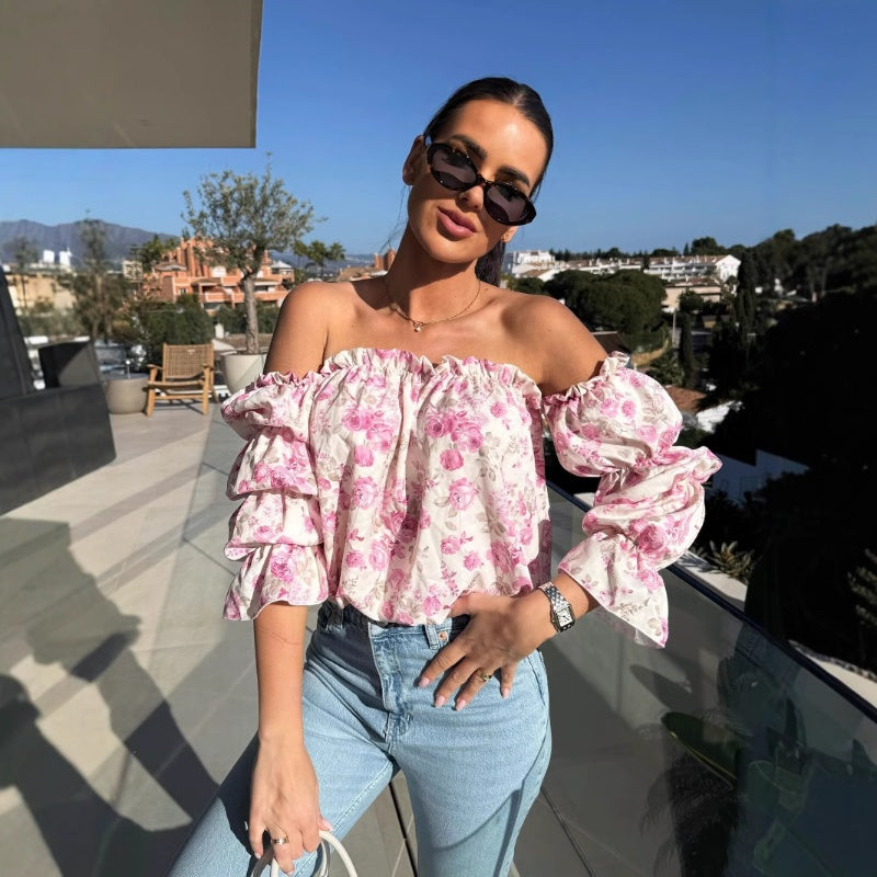 🌞The Summer Hot Sale 🌸 Floral Print Smocked Off-the-Shoulder Top🌸
