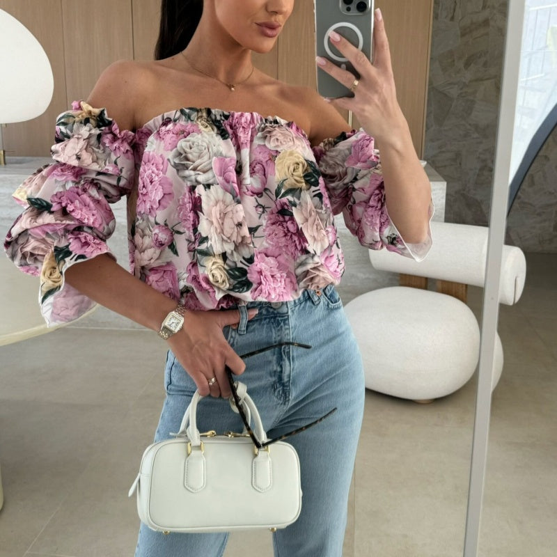 🌞The Summer Hot Sale 🌸 Floral Print Smocked Off-the-Shoulder Top🌸