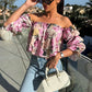 🌞The Summer Hot Sale 🌸 Floral Print Smocked Off-the-Shoulder Top🌸