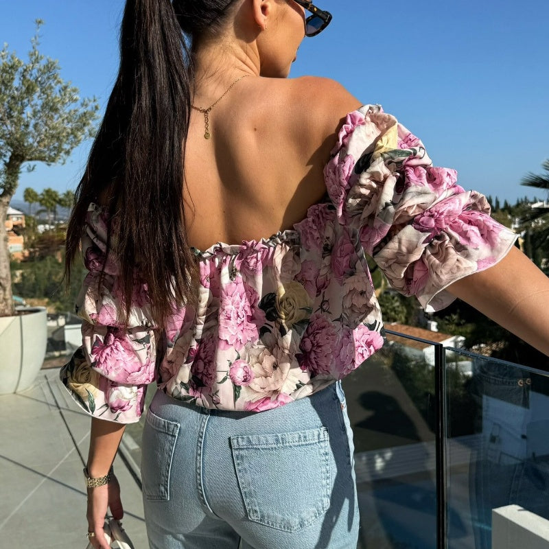 🌞The Summer Hot Sale 🌸 Floral Print Smocked Off-the-Shoulder Top🌸