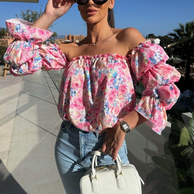 🌞The Summer Hot Sale 🌸 Floral Print Smocked Off-the-Shoulder Top🌸