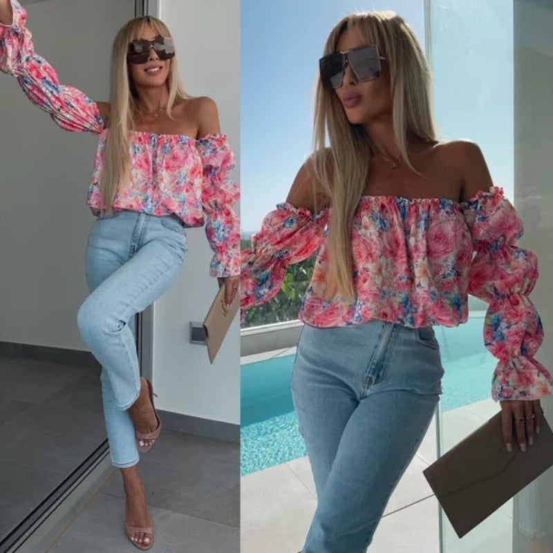 🌞The Summer Hot Sale 🌸 Floral Print Smocked Off-the-Shoulder Top🌸