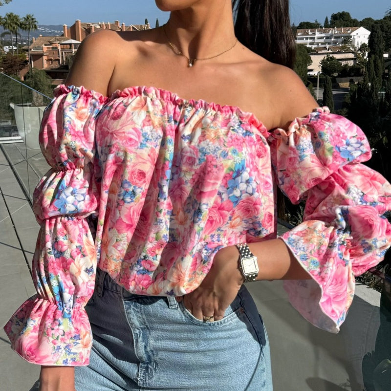 🌞The Summer Hot Sale 🌸 Floral Print Smocked Off-the-Shoulder Top🌸