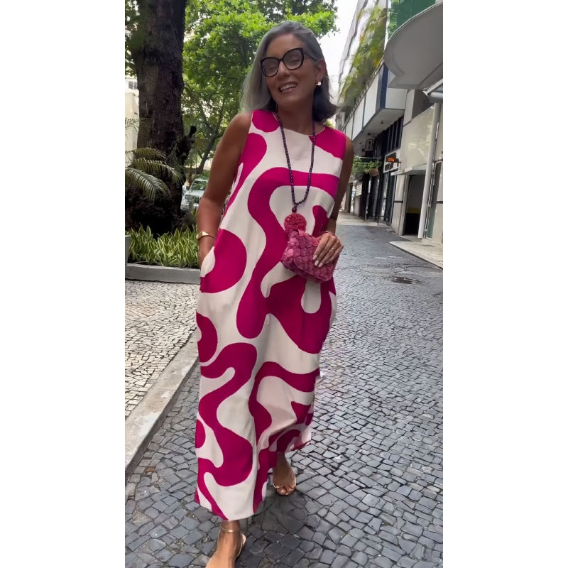 🔥 Round Neck Printed Sleeveless Casual Fashion Dresses