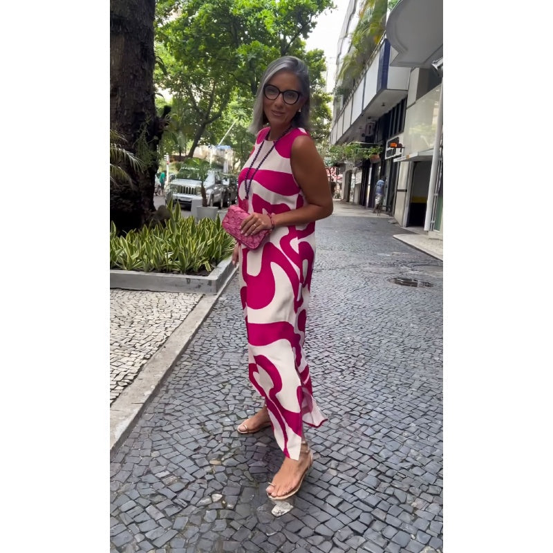 🔥 Round Neck Printed Sleeveless Casual Fashion Dresses