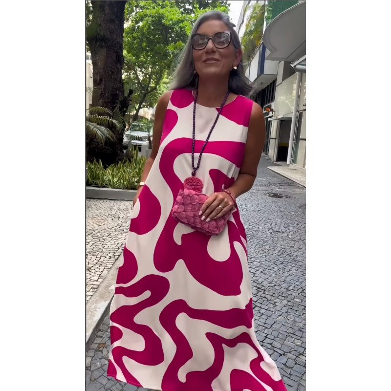 🔥 Round Neck Printed Sleeveless Casual Fashion Dresses