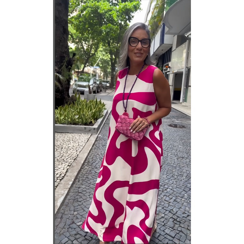 🔥 Round Neck Printed Sleeveless Casual Fashion Dresses