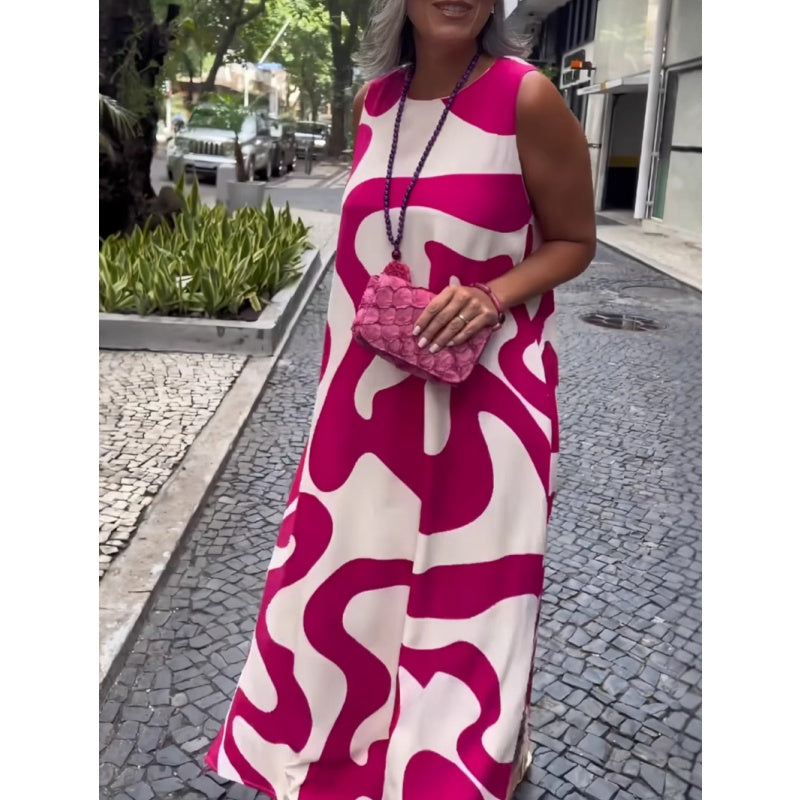 🔥 Round Neck Printed Sleeveless Casual Fashion Dresses