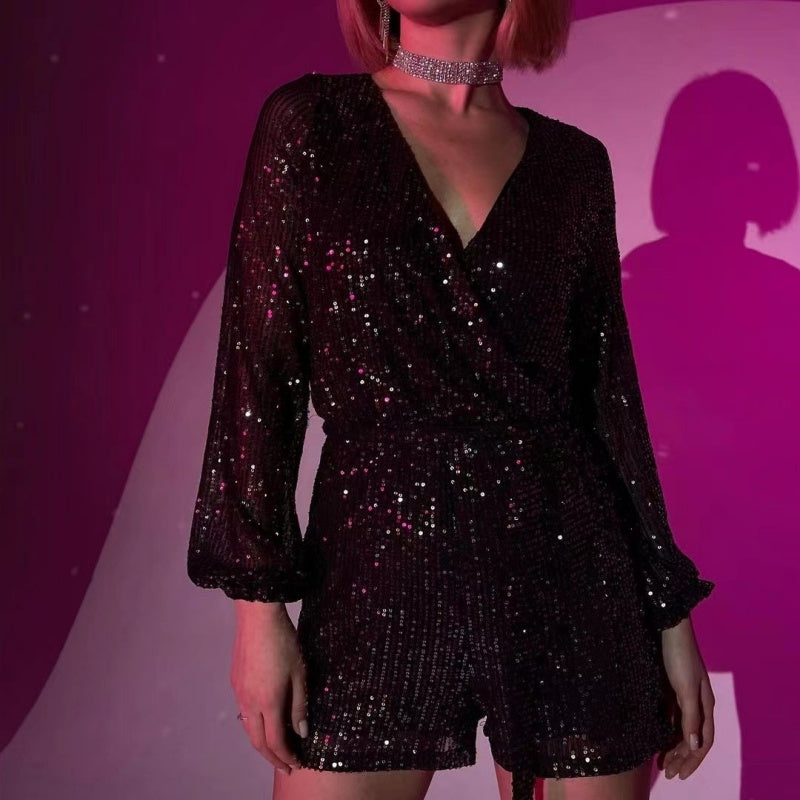 👠Spring Specials💞Sequined Long-Sleeve One-Piece Shorts Set