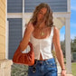 🌟👚Women's White Square Neck Sleeveless Crop Top🌞 Stylish and Versatile, Essential for a Refreshing Summer, Showcasing Graceful Charm!