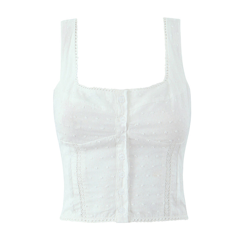 🌟👚Women's White Square Neck Sleeveless Crop Top🌞 Stylish and Versatile, Essential for a Refreshing Summer, Showcasing Graceful Charm!