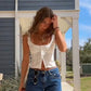 🌟👚Women's White Square Neck Sleeveless Crop Top🌞 Stylish and Versatile, Essential for a Refreshing Summer, Showcasing Graceful Charm!