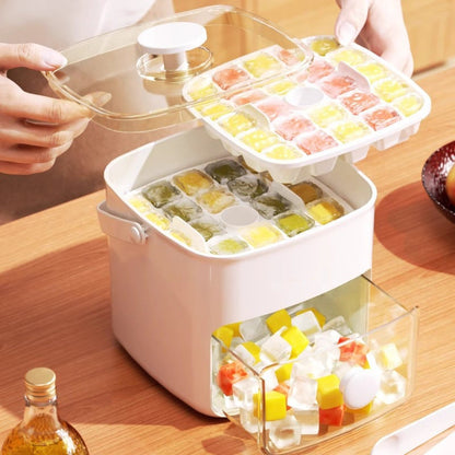 🔥Essentials for Summer🧊2 Tier Convenient Push-In Ice Cube Mold with Tray Case