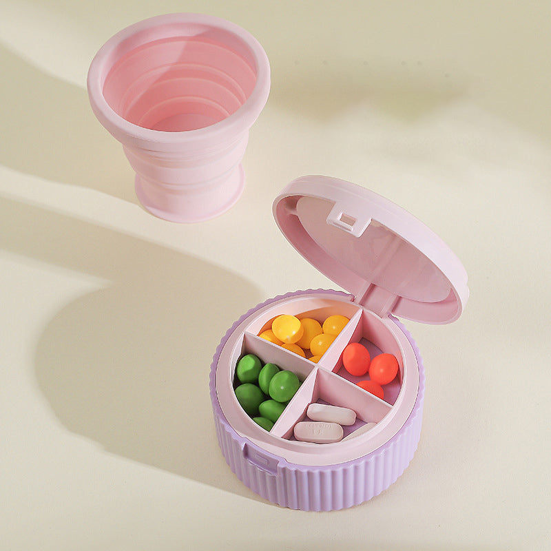 💊🥤Limited Time BUY 3 GET 2 FREE🎉 Pill Organizer with Foldable Silicone Cup - Easy Medication Management, Travel Companion, Health Living Helper!