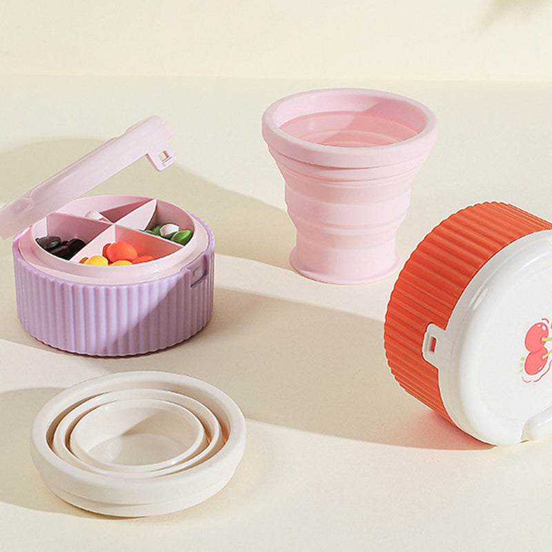 💊🥤Limited Time BUY 3 GET 2 FREE🎉 Pill Organizer with Foldable Silicone Cup - Easy Medication Management, Travel Companion, Health Living Helper!