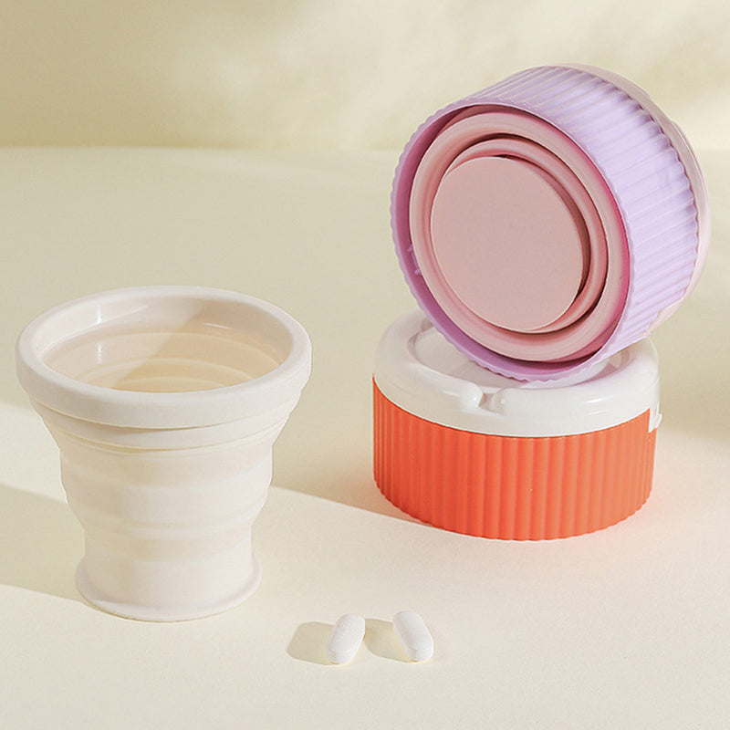 💊🥤Limited Time BUY 3 GET 2 FREE🎉 Pill Organizer with Foldable Silicone Cup - Easy Medication Management, Travel Companion, Health Living Helper!