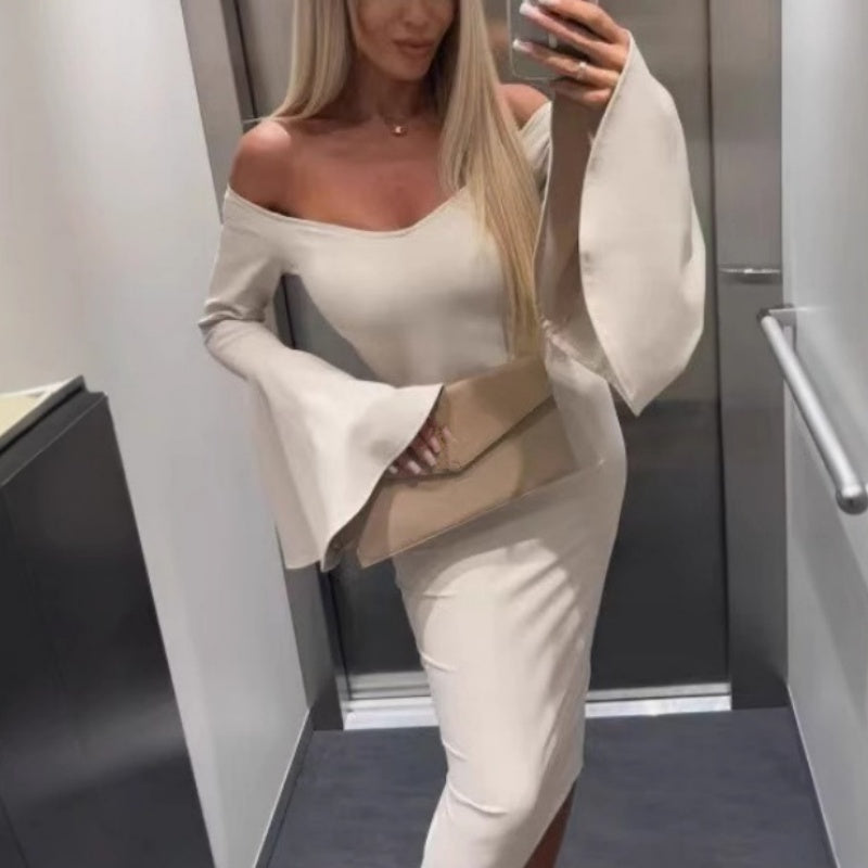 💕Limited Sale 50% OFF -New arrivals for summer 2025🥻Off-Shoulder Bell Sleeve Midi Dress