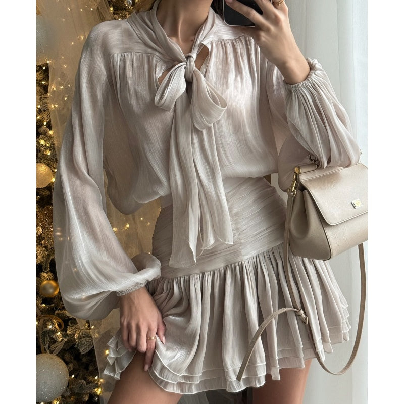 🎀Limited Time 36% OFF🎀 Fashion Bowknot Top High Waist Half-body Skirt Casual Set - Elegant bow design, high-waist cut, perfect for a stylish summer look!