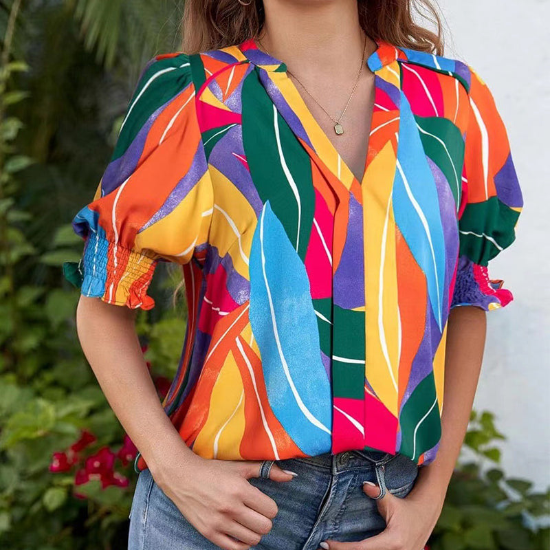 😍LAST WEEK SALE 50% OFF🎁☀️Floral V-neck Puff Sleeve Blouse For Women🌺