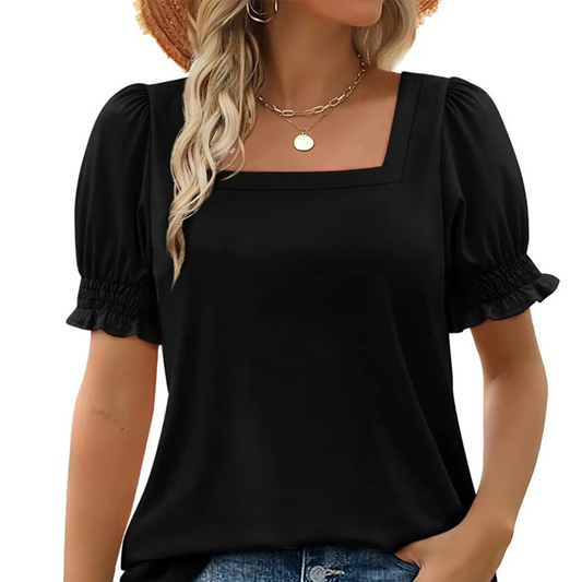 🍃Women's Casual Square Neck Smocked Sleeve T-Shirt(BUY 2✈️ Free shipping）
