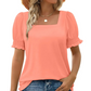 🍃Women's Casual Square Neck Smocked Sleeve T-Shirt(BUY 2✈️ Free shipping）