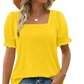 🍃Women's Casual Square Neck Smocked Sleeve T-Shirt(BUY 2✈️ Free shipping）